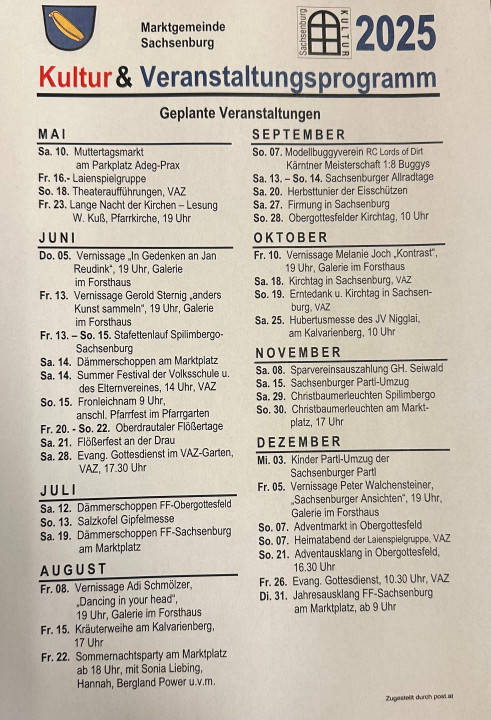 Veranstaltungskalender Sommer 2025